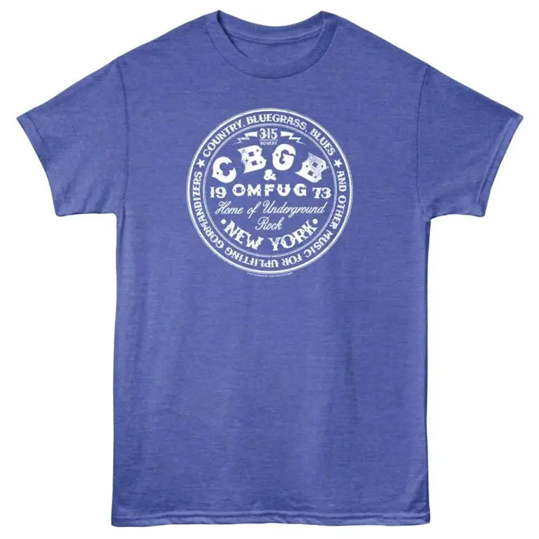 Blue T-shirt with vintage band inspired design featuring "Underground Rock" from New York, ideal for music fans.