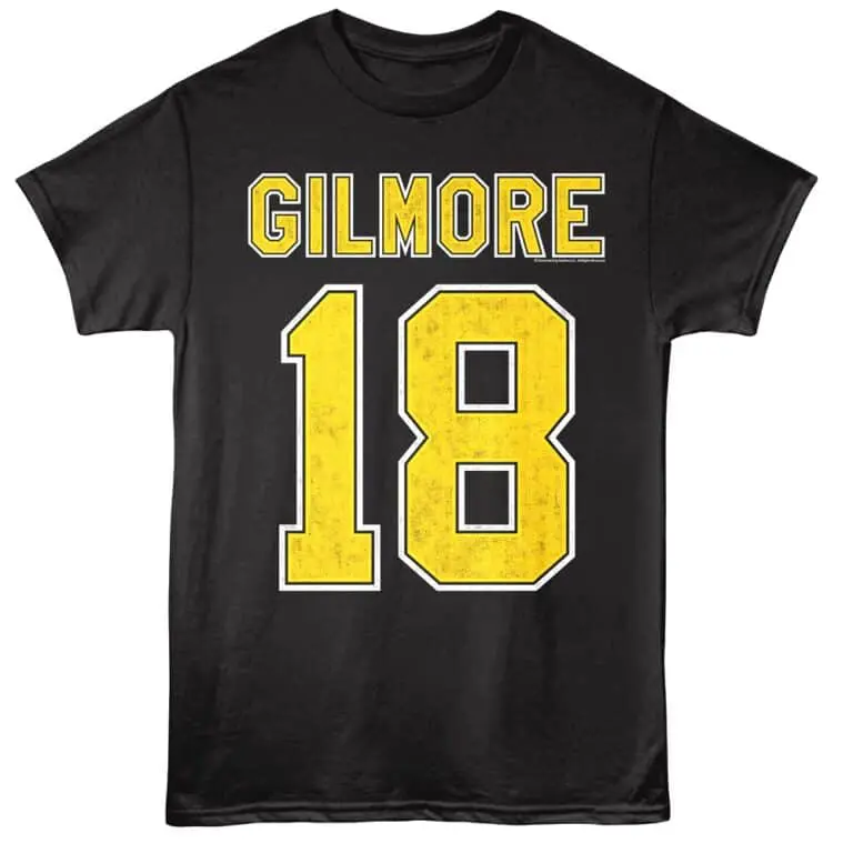 Custom Gilmore sports tee with bold yellow and black lettering, perfect for fans of vintage sports apparel.