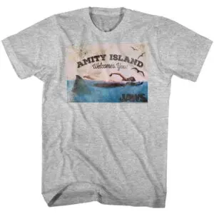 Jaws Amity Island Welcomes You Gray T-Shirt