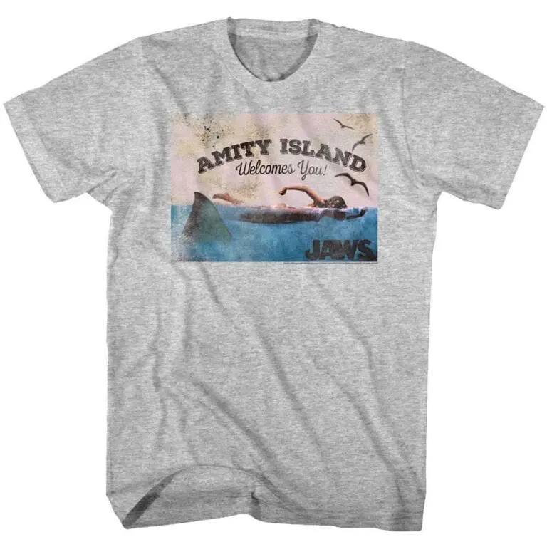 Jaws Amity Island Welcomes You Gray T-Shirt