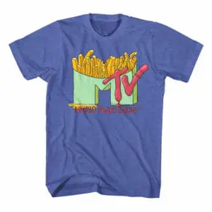 Funny TV and French Fries graphic t-shirt for music and television fans.