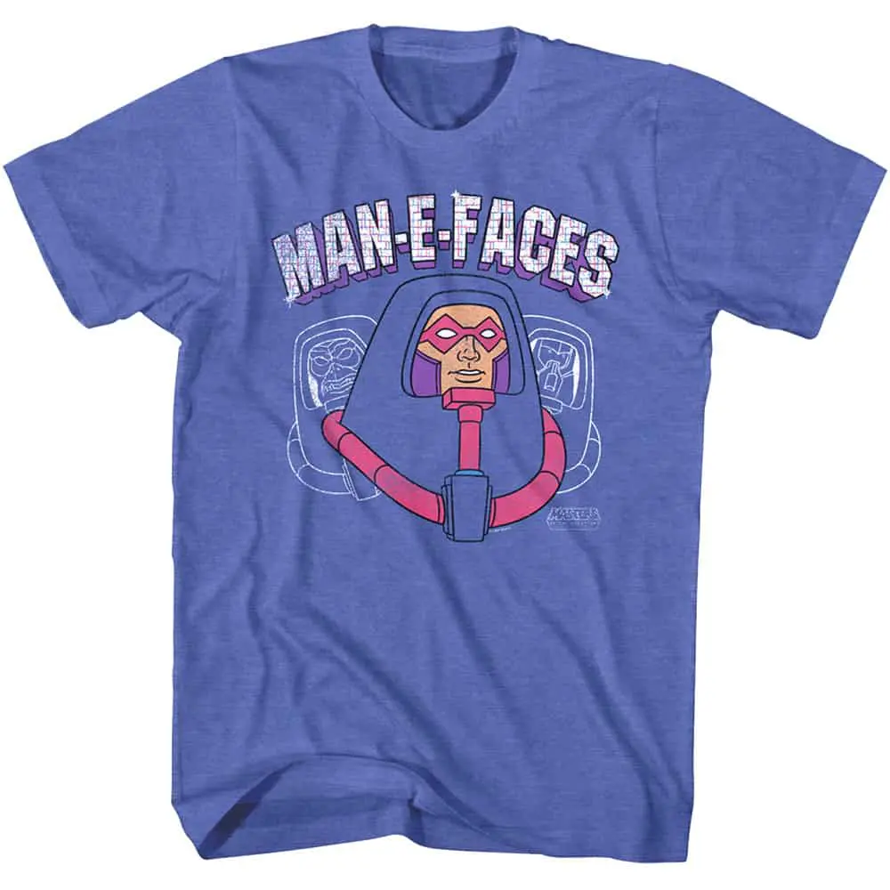 Fun vintage-inspired Marvel Man-E-Faces graphic tee for movie fans.