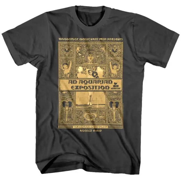 Woodstock vintage T-shirt featuring intricate artwork and text celebrating the historic music festival.