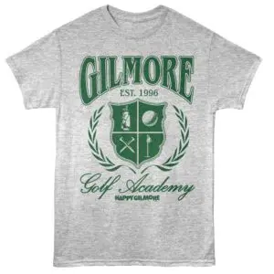 Golf team t-shirt with Gilmore Golf Academy logo and established date, stylish and casual sports apparel.