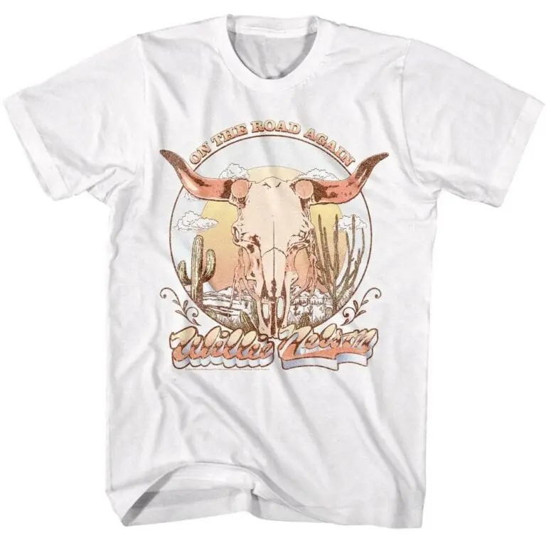 Willie Nelson On The Road Again Steer Skull Men's T Shirt