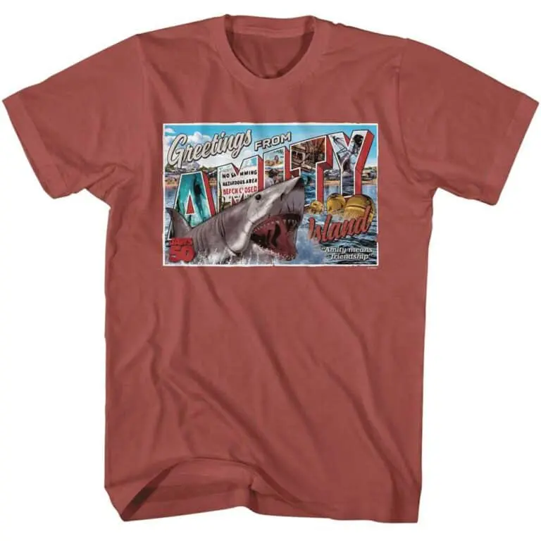 Jaws Greetings from Amity Island Postcard Men’s T Shirt