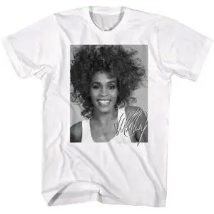 Black and white graphic tee featuring a woman with natural curly hair and a signature design.