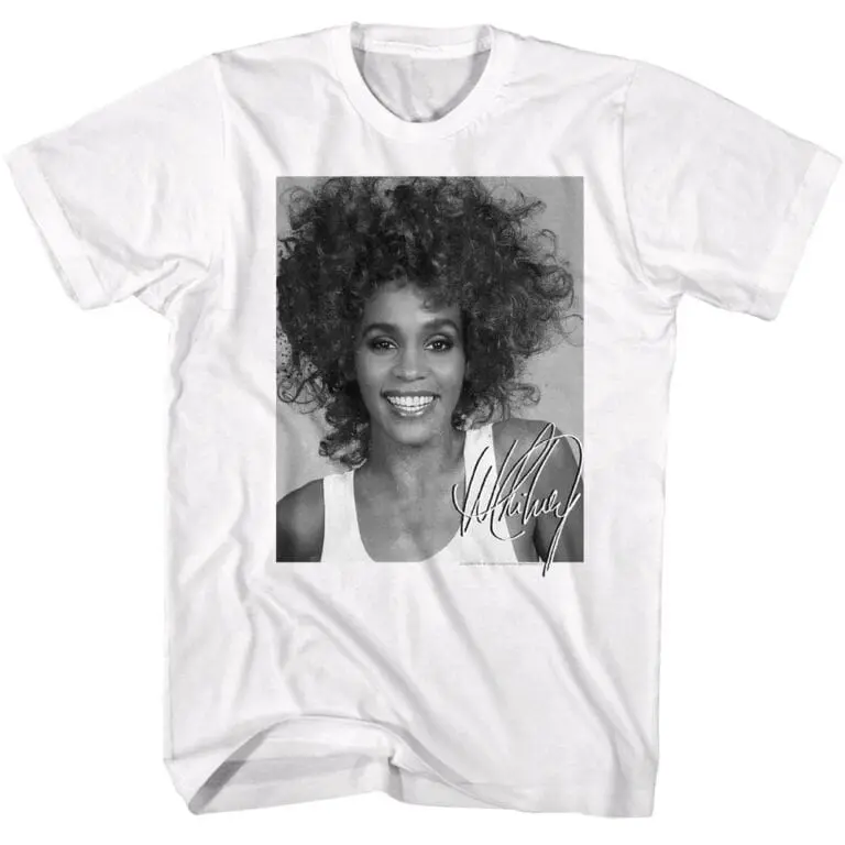Black and white graphic tee featuring a woman with natural curly hair and a signature design.