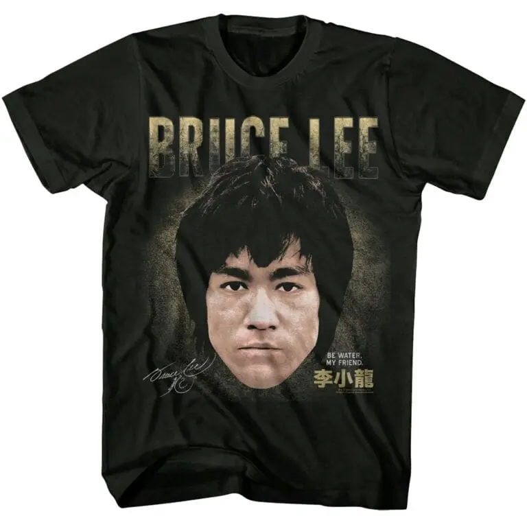 Bruce Lee graphic tee showcasing legendary martial artist and actor, perfect for fans and fitness enthusiasts.
