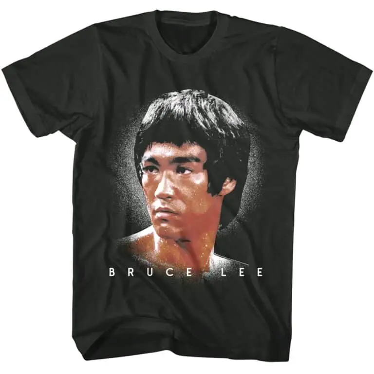 Bruce Lee vintage graphic tee featuring a classic portrait, ideal for martial arts, film buffs, and streetwear.