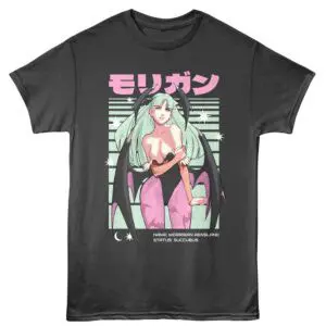 Anime-inspired monster girl graphic t-shirt featuring a succubus character with wings and green hair.