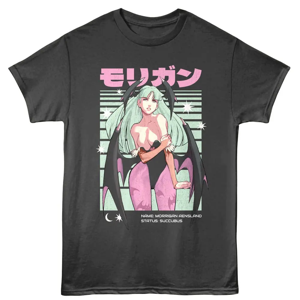 Anime-inspired monster girl graphic t-shirt featuring a succubus character with wings and green hair.