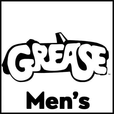 Bold "Grease" logo men's T-shirt for casual style, vintage movie-inspired apparel.