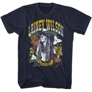 Graphic t-shirt featuring Honey Wilson with floral and nature-inspired design. Perfect for fans of indie and boho fashion styles.