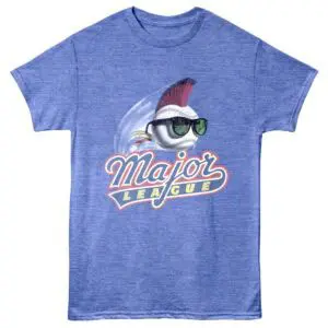Baseball-themed graphic T-shirt featuring a fish with sunglasses, baseball, and "Major League" text for sports fans.