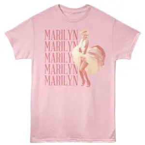 Pink Marilyn Monroe graphic tee with vintage-inspired design, perfect for retro fashion lovers.