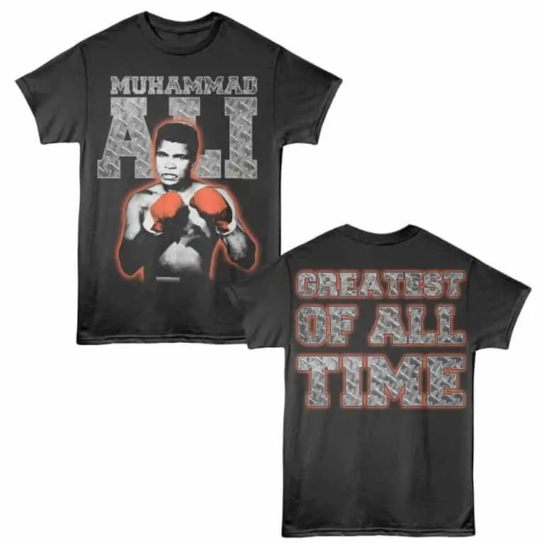 Bold Muhammad Ali boxing graphic t-shirt for sports fans and collectors. Perfect for boxing enthusiasts and streetwear style.