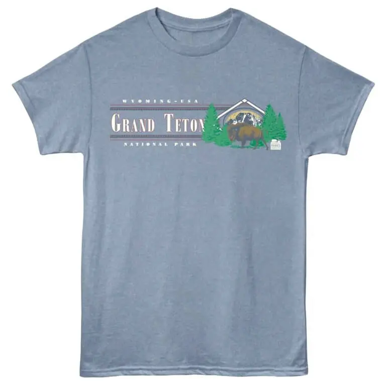 Vintage style Grand Teton National Park graphic tee, Wyoming outdoor adventure apparel.
