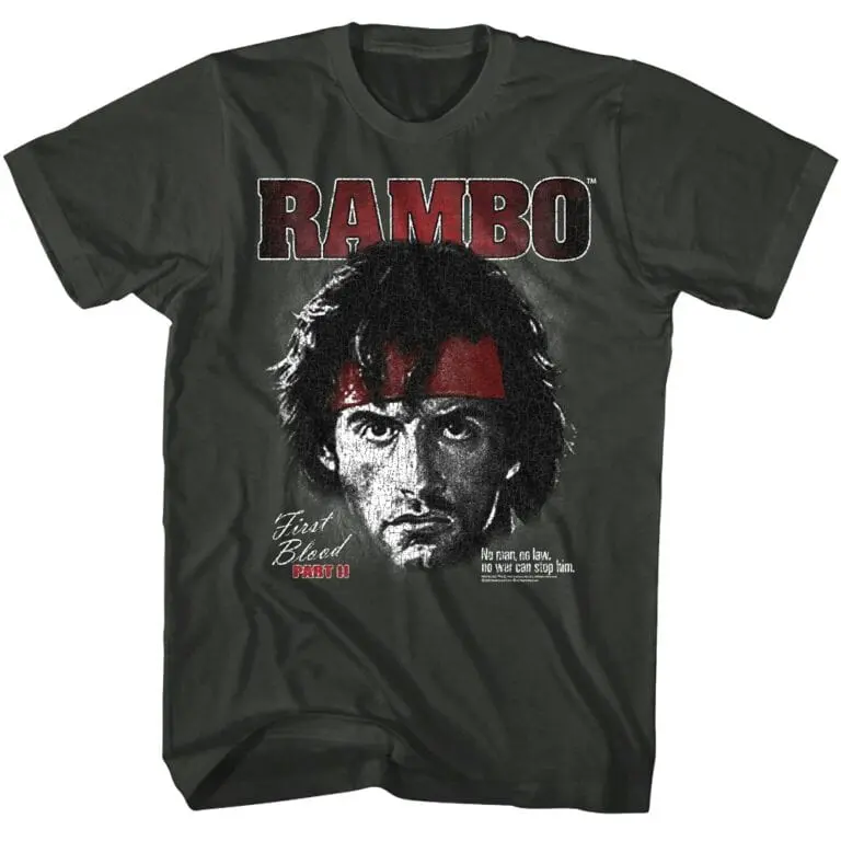 Vintage Rambo T-shirt featuring a bold movie character print and text design.