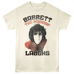 Vintage band t-shirt featuring "Barrett the Madcap Laughs" artwork, ideal for music fans.