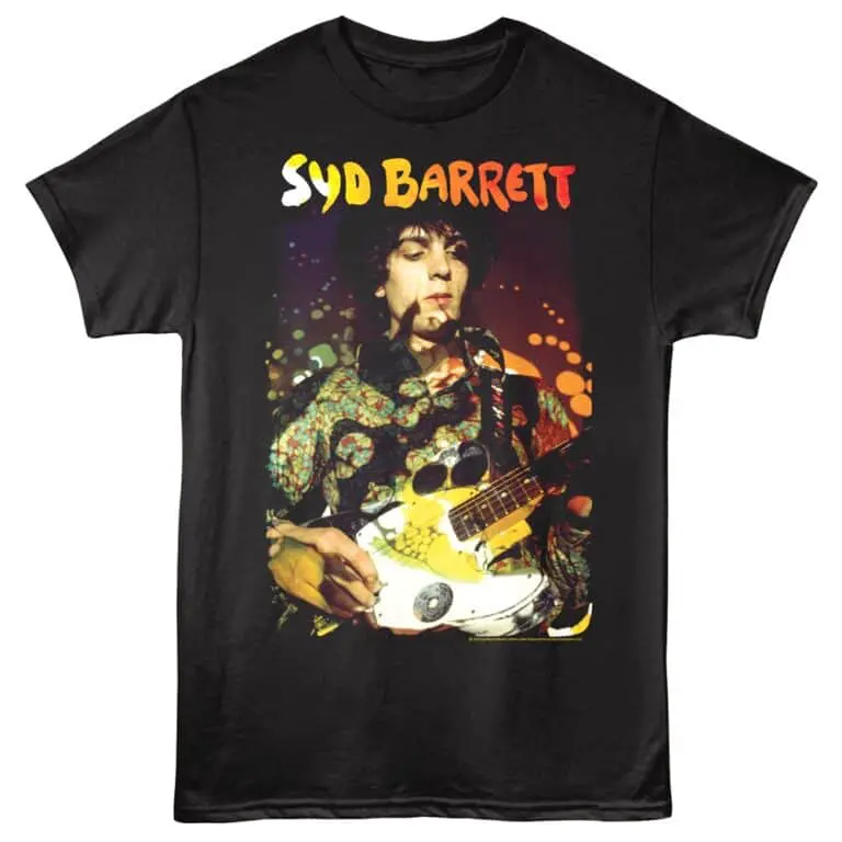 High-quality Syd Barrett graphic tee featuring vintage style artwork and musical theme. Perfect for rock music fans.