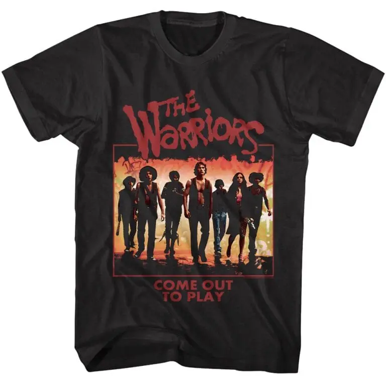 Vibrant graphic T-shirt showcasing diverse women, "The Warriors" movie theme, and an empowering streetwear look for fans and trendsetters.