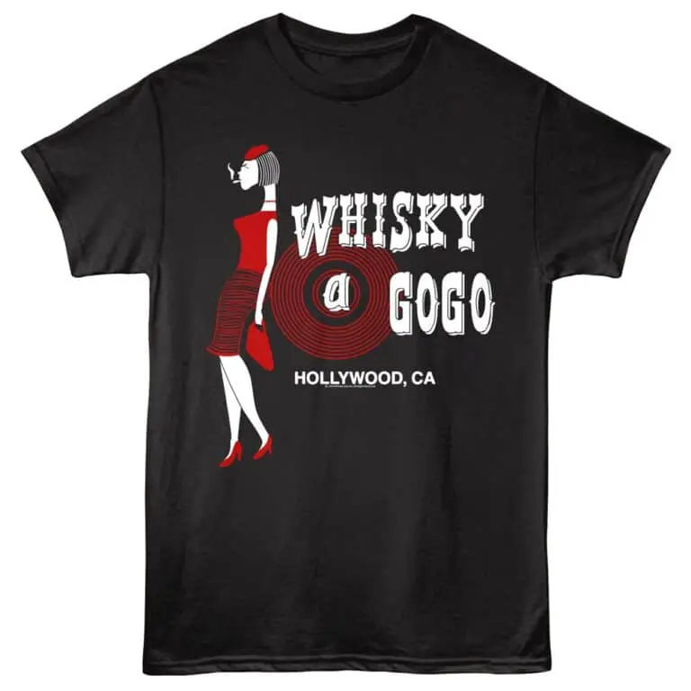 Stylish black T-shirt featuring a vintage-inspired blonde woman with a whisky glass, perfect for nightlife and trendy fashion.