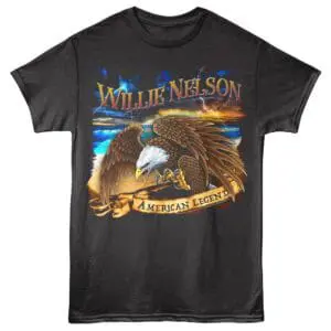 Bold Willie Nelson graphic T-shirt featuring eagle and lightning, perfect for country music fans.