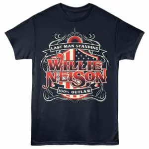 Flag-themed Last Man Standing Willie Nelson T-shirt design.