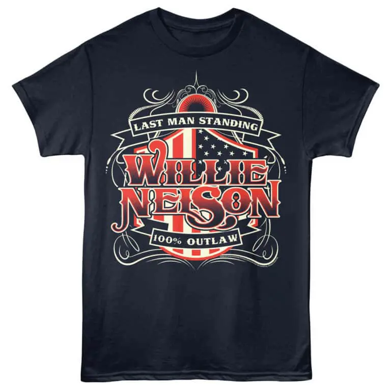 Flag-themed Last Man Standing Willie Nelson T-shirt design.
