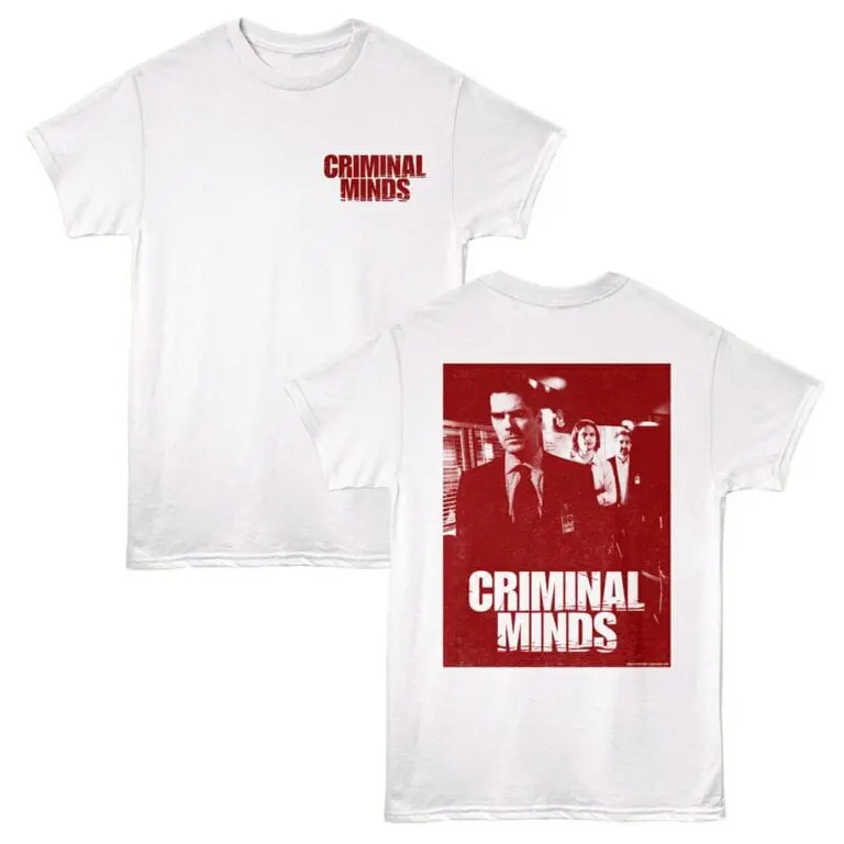 Vintage style Criminal Minds graphic tee for fans of the hit TV series. Comfortable unisex fit in classic white.