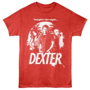 High-quality Dexter TV series graphic tee featuring Dexter Morgan and key characters, perfect for fans.