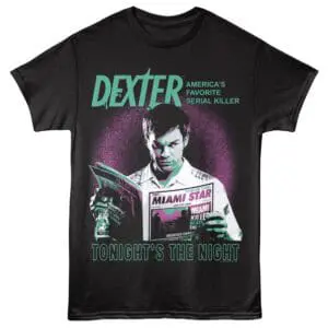 Dexter America serial killer t-shirt, Miami crime scene design with TV show reference.