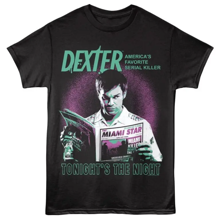 Dexter America serial killer t-shirt, Miami crime scene design with TV show reference.