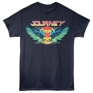Colorful Journey band t-shirt featuring an eagle with wings spread wide and retro graphic design.