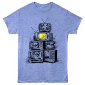 Colorful vintage MTV logo televisions graphic tee shirt for music lovers.
