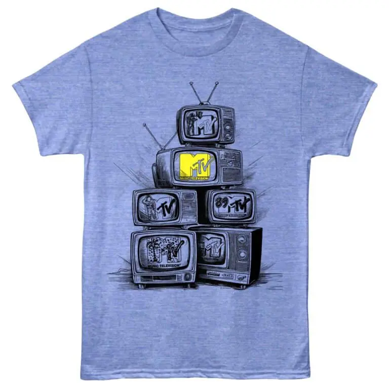 Colorful vintage MTV logo televisions graphic tee shirt for music lovers.