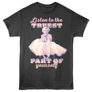 Vintage Marilyn Monroe inspired graphic tee with empowering message for self-expression.