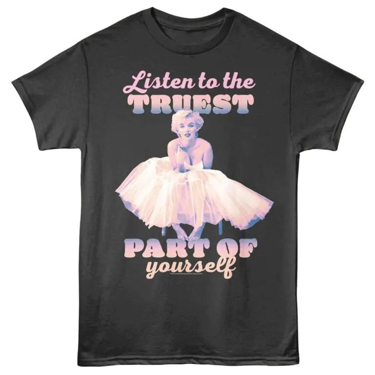 Vintage Marilyn Monroe inspired graphic tee with empowering message for self-expression.