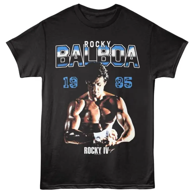 Rocky Balboa movie tee featuring 1985 vintage design and Rocky IV references, ideal for workout, gym, or casual wear.