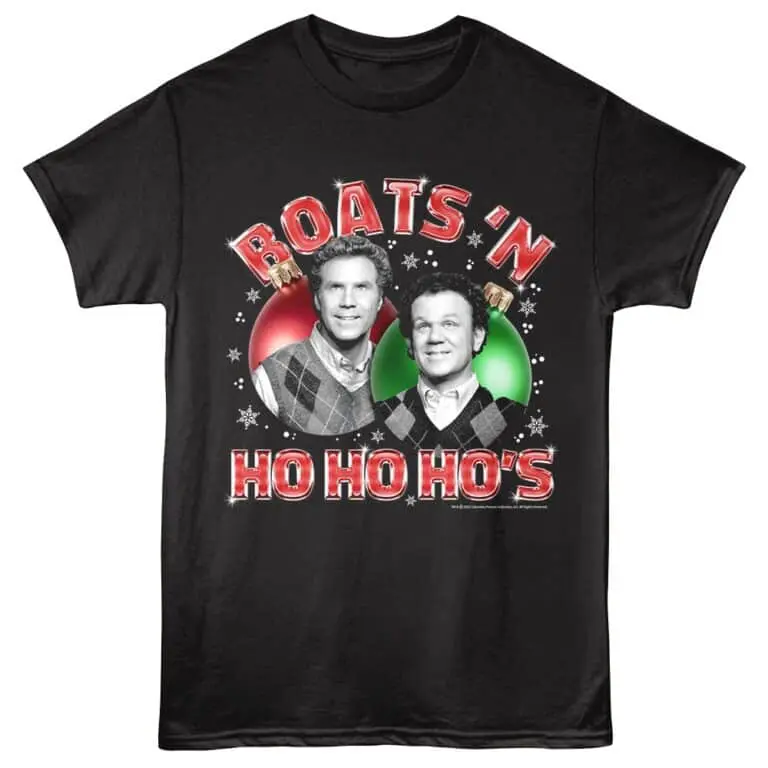 Festive holiday t-shirt featuring classic Christmas movie characters with holiday-themed text.