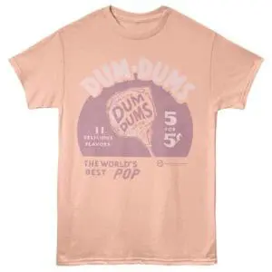 Colorful Dum Dums ice cream wrapped candy vintage style tee for casual wear and pop culture fans.