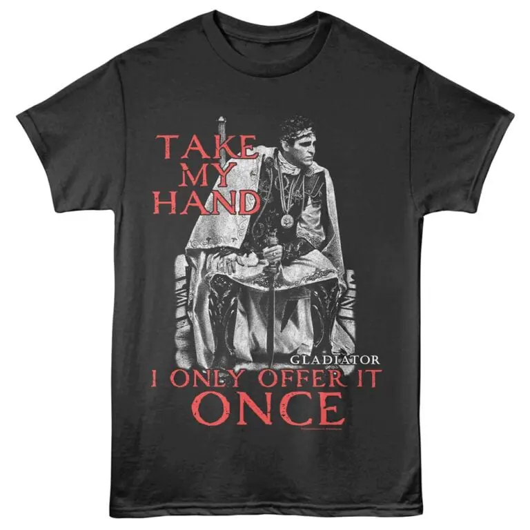 Graphic T-shirt with gladiator image and powerful quote, perfect for fans of bold fashion.
