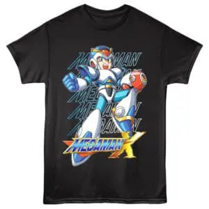 Mega Man X t-shirt featuring a dynamic animated robot hero design, ideal for gaming fans and casual fashion.