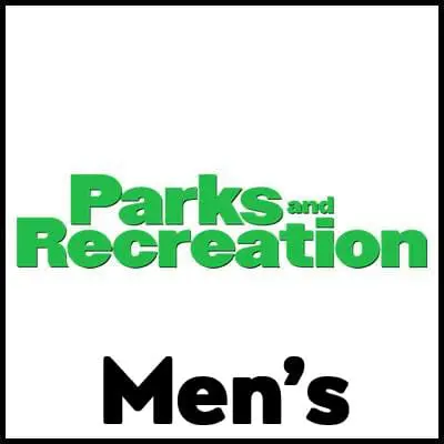 Image of a Parks and Recreation themed t-shirt for men with bold green and black text.