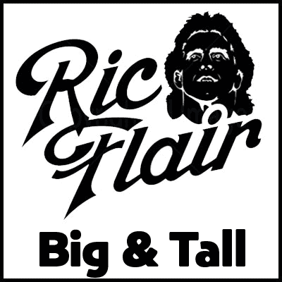 Black and white Ric Flair "Big & Tall" graphic t-shirt for men. Perfect for wrestling fans and streetwear enthusiasts.