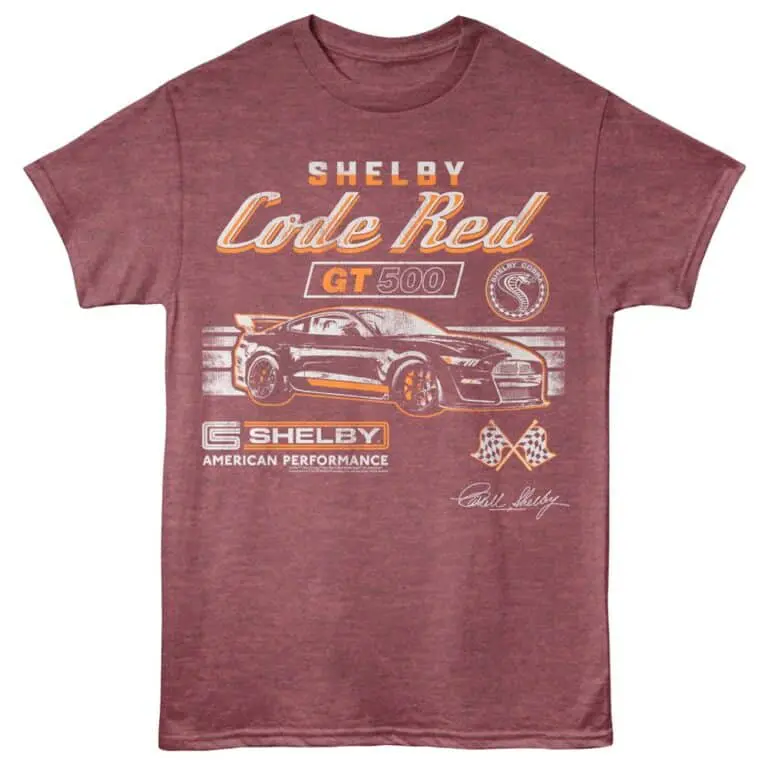 Vintage Shelby Cobra race car graphic on distressed red t-shirt, perfect for car enthusiasts.
