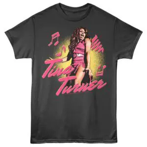 Vibrant Tina Turner graphic T-shirt with energetic design and pop art style, perfect for music fans and vintage concert apparel.