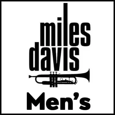 High-quality Miles Davis trumpet graphic men's T-shirt for jazz music fans. Unique, stylish, and comfortable.