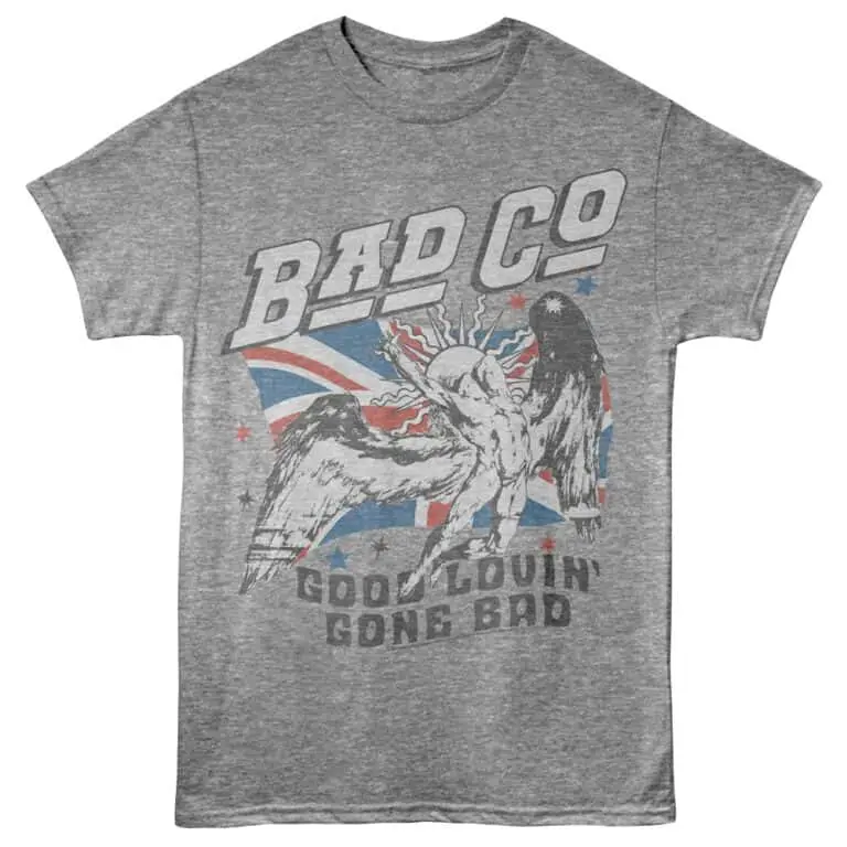 Rebellious men's graphic T-shirt featuring "Bad Co" and "Good Givin Gone Bad" slogan, vintage design.